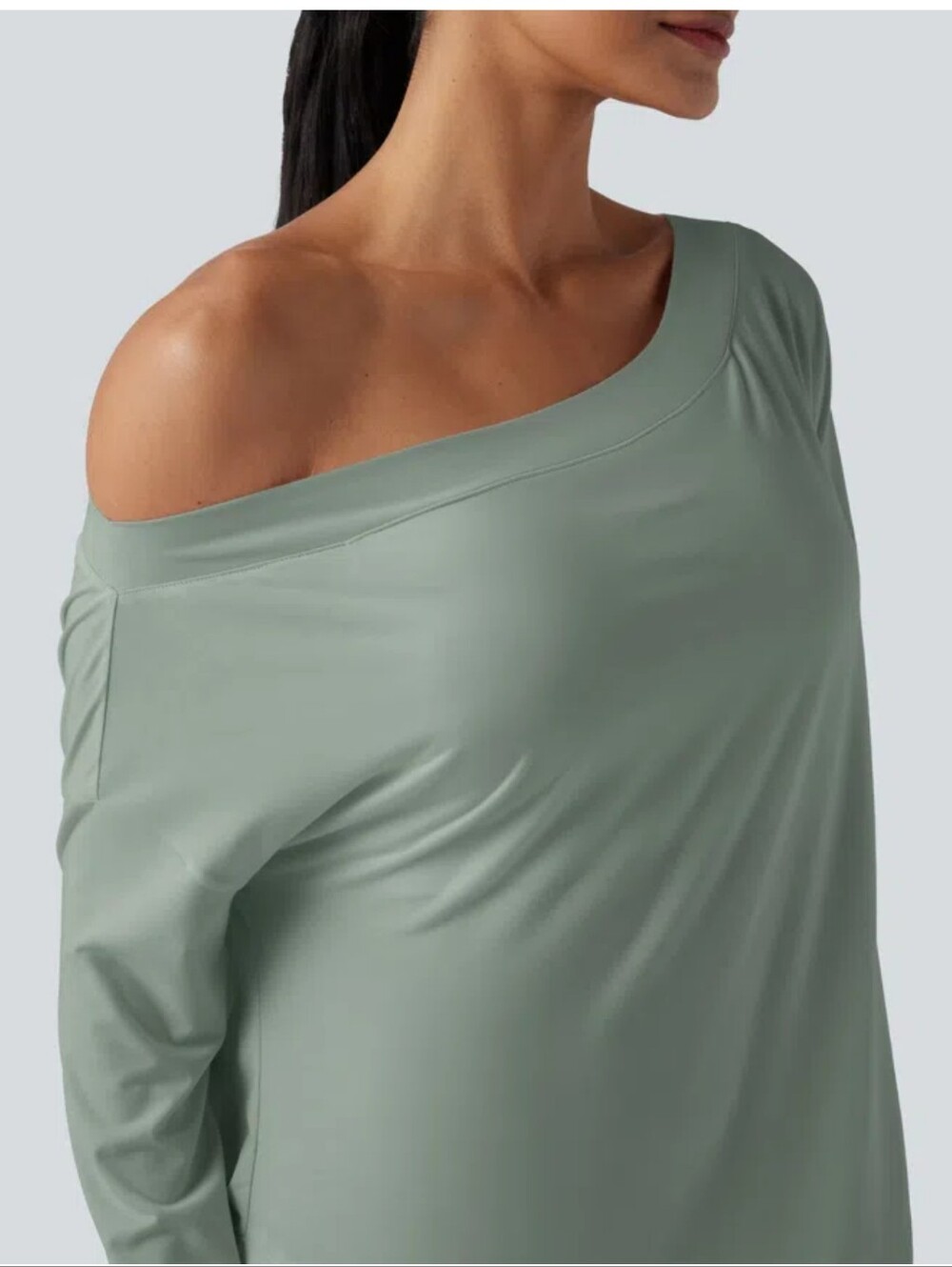 Halara One Shoulder Long Sleeve Thumb Hole High Low Shirt Built In Bra XS - Picture 3 of 13
